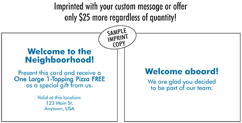 Domino's Pizza Welcome Notecard Sample Imprint Copy