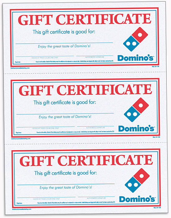 24-106 Domino's 3-Up Certificates