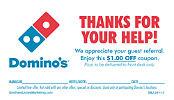 Domino's Hotel.Motel Thanks for Your Help Card
