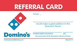 Domino's Referral Recruiting Card