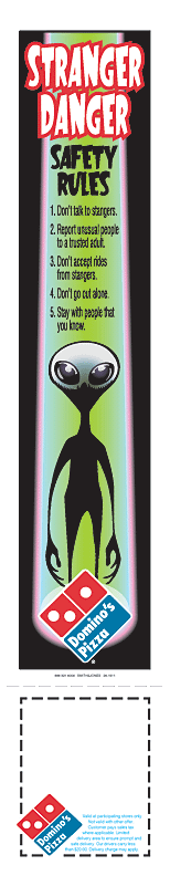 Dominos Pizza: Stranger Safety Bookmark