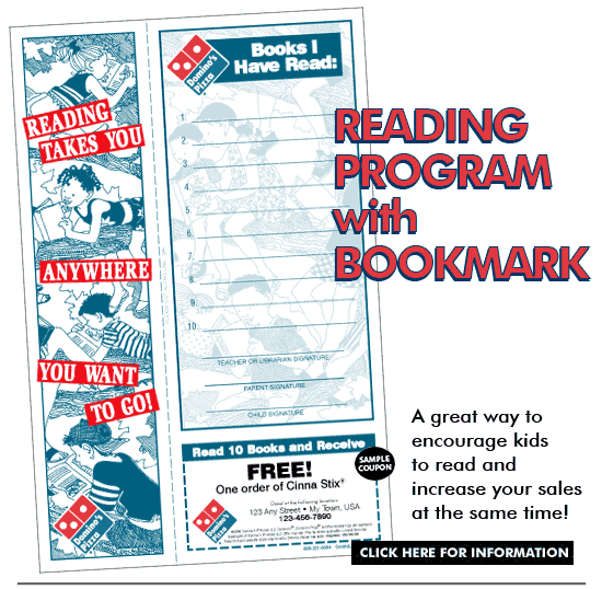 Domino's Pizza Reading Program with Bookmark
