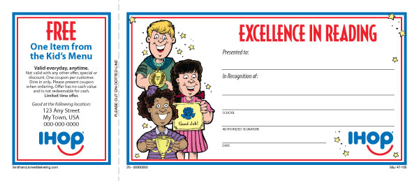 IHOP Excellence in Reading Certificate