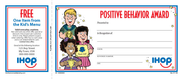 IHOP Positive Behavior Award Certificate