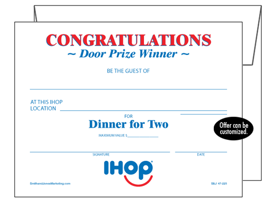 IHOP Door Prize Card