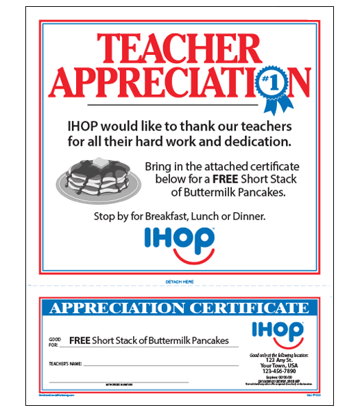 IHOP Teacher Appreciation Letter