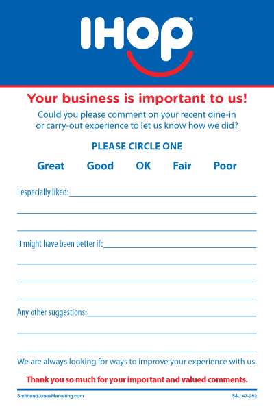 IHOP Comment Card