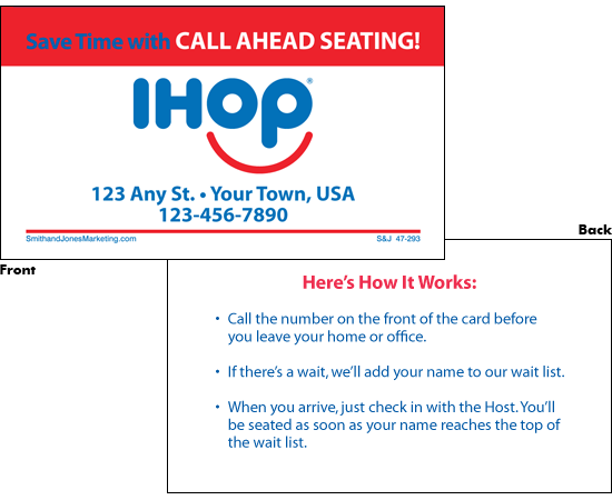 IHOP Call Ahead Seating Card