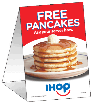 IHOP: Free Pancakes Table Tent