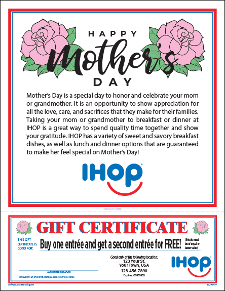 IHOP Mother's Day Letter with Certificate